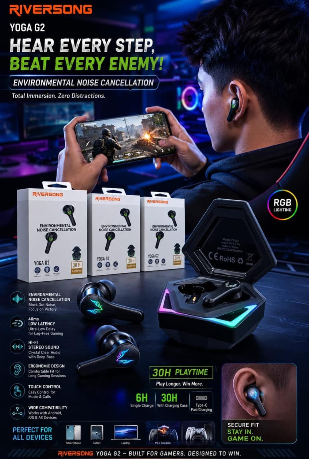 🎧 Riversong Yoga G2 Gaming Earbuds – Built for Gamers