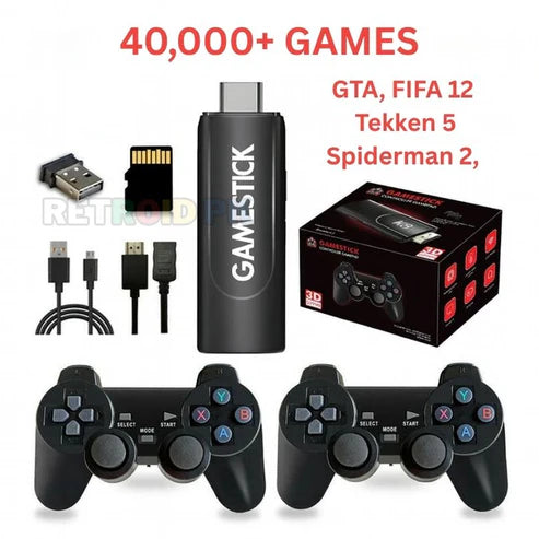 K8 Premium 4K Gaming Stick with Two Wireless Controllers and 30,000+ Games | GTA, Tekken 5, Spiderman 2