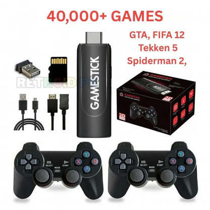 K8 Premium 4K Gaming Stick with Two Wireless Controllers and 30,000+ Games | GTA, Tekken 5, Spiderman 2