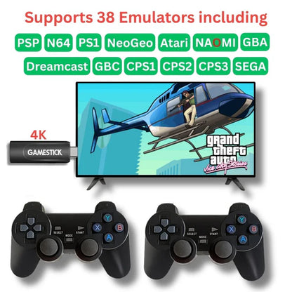 K8 Premium 4K Gaming Stick with Two Wireless Controllers and 30,000+ Games | GTA, Tekken 5, Spiderman 2
