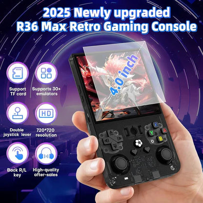 Retro R36 MAX Handheld Console with 4.0 Inch Eye Protection HD IPS Screen, 20,000+ Games and Protection Case (Random color)