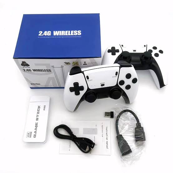 Original M15 Game Stick Pro 4K Console 64GB with Dual 2.4G Wireless Controllers – 20000 Games