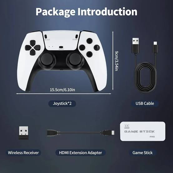 Original M15 Game Stick Pro 4K Console 64GB with Dual 2.4G Wireless Controllers – 20000 Games