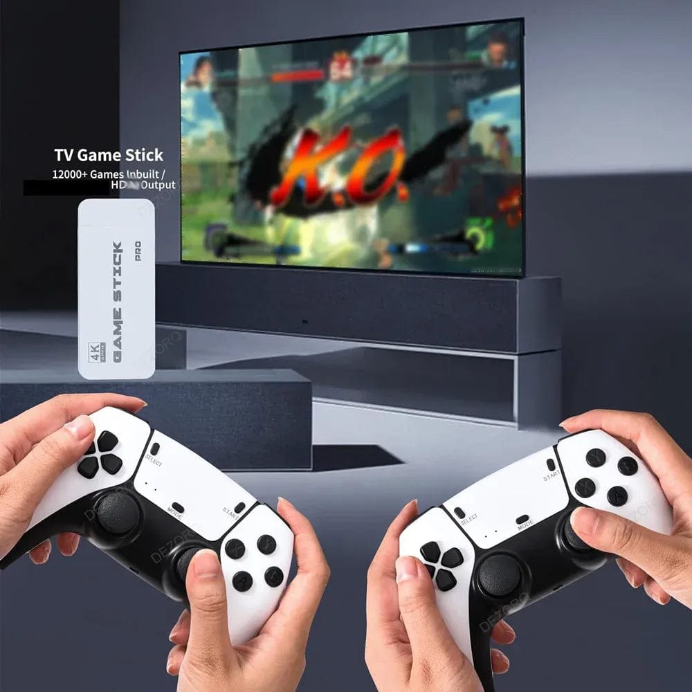 Original M15 Game Stick Pro 4K Console 64GB with Dual 2.4G Wireless Controllers – 20000 Games
